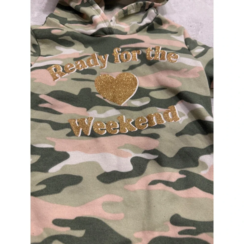 Jenna & Jessie‎ Girls Camo Hoodie and Joggers Set Pink Green Glitter Size 7